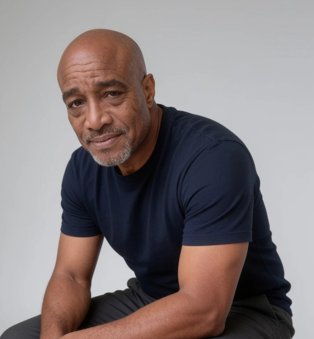 Dwayne Whitaker, founder of ChainBreaker Solutions, seated and leaning forward in a navy T-shirt